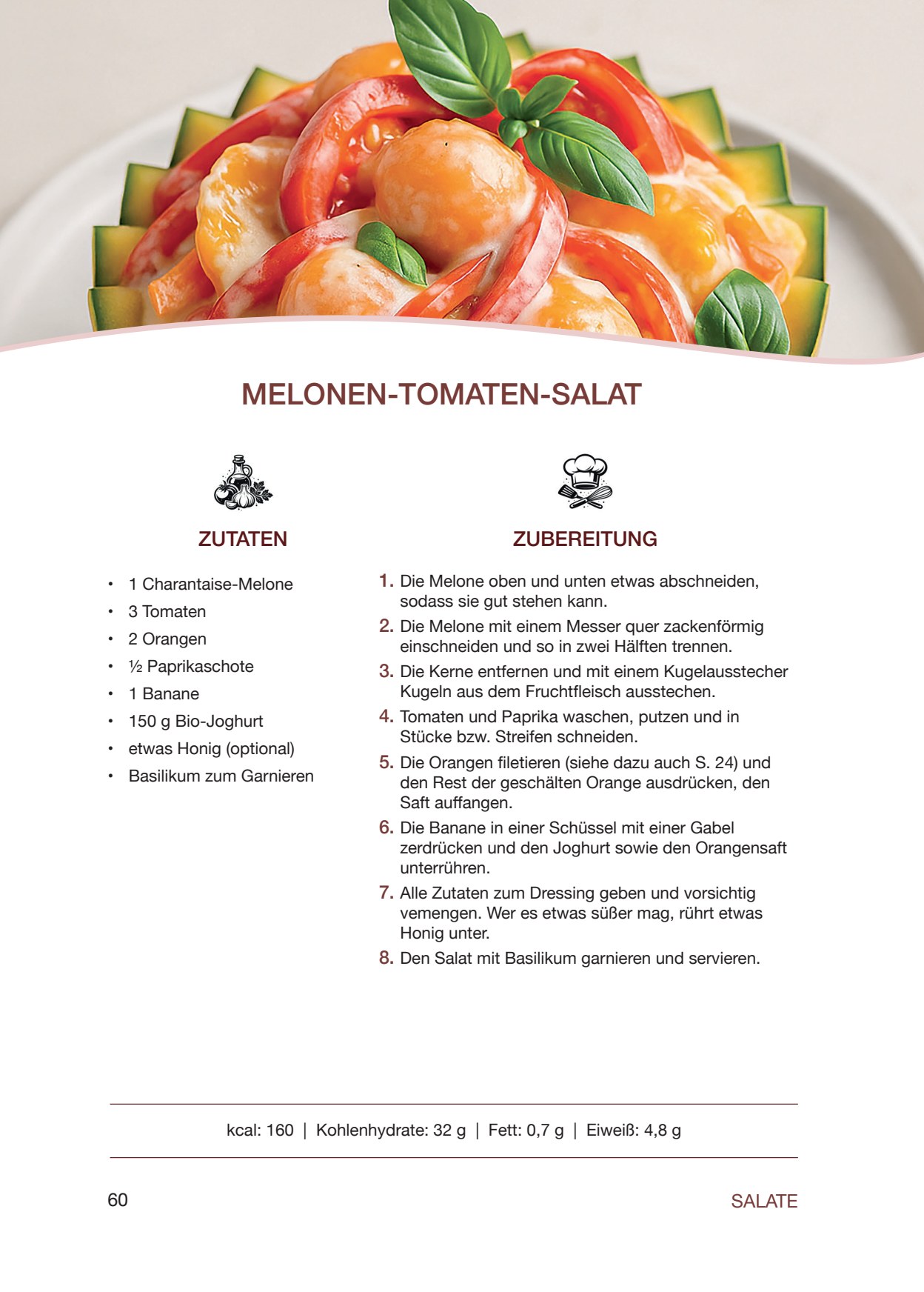 Buchseite 60: Melonen-Tomaten-Salat.